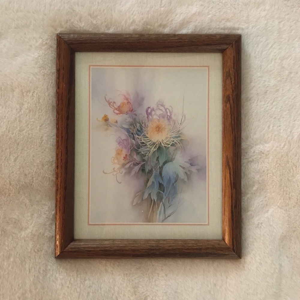 Vintage Framed Floral Art, Medium (Part of 3 Piece Set)